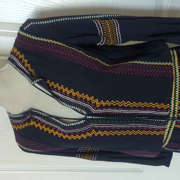 Alice + Olivia Jolene Embroidered Drop Waist Peasant Navy Blue Dress - Picture 4 of 8